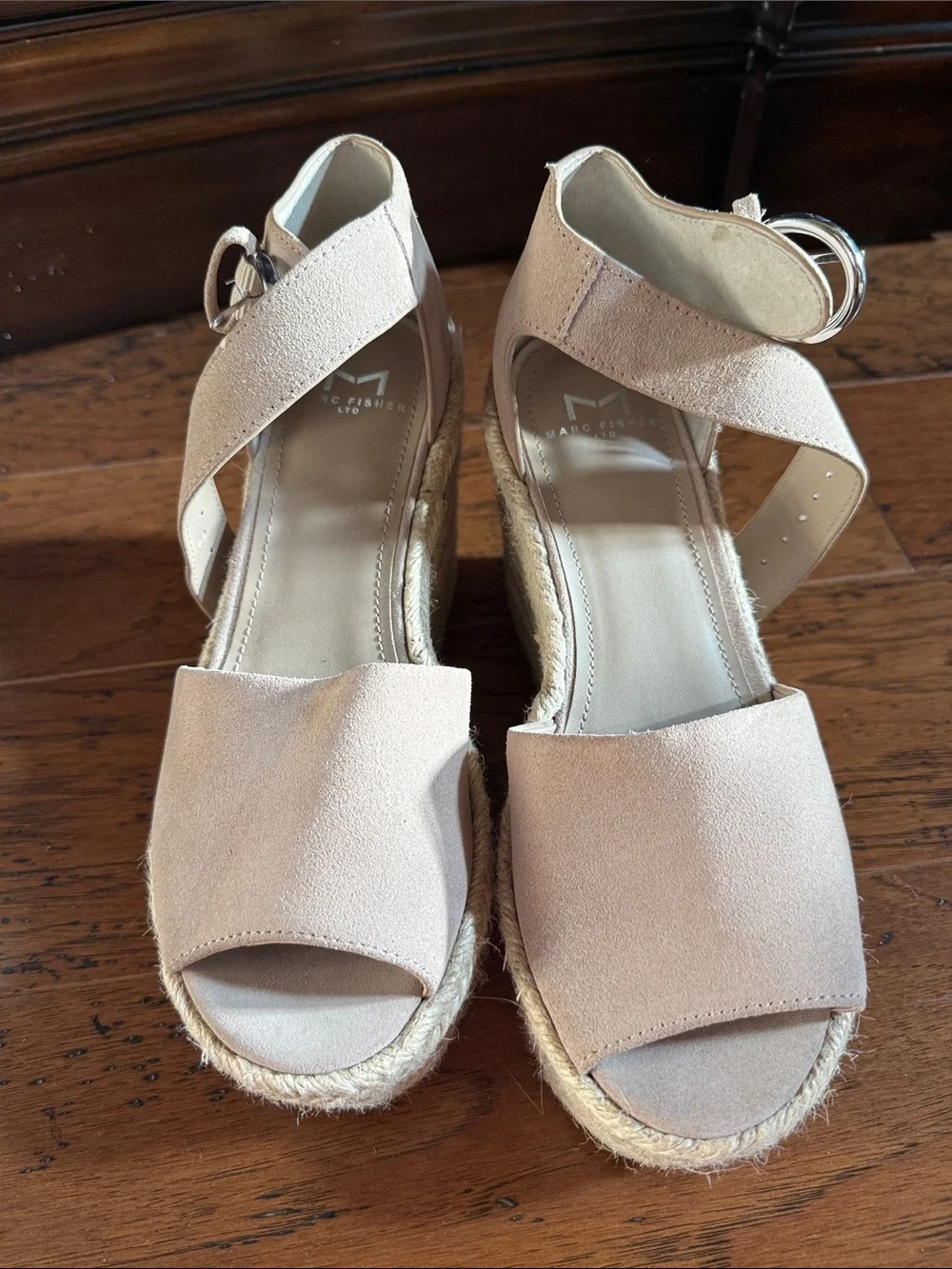Marc Fisher Beige Espadrille Wedge Sandals